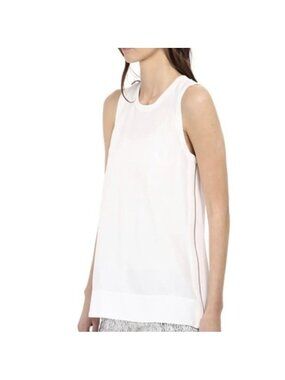 Helmut Lang Axio Zippered Hi-Lo Crepe Tank Top in White M